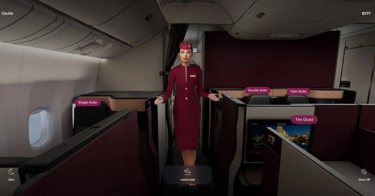 Qatar Airways's Qverse metaverse avatar displaying suite available within the aircraft.