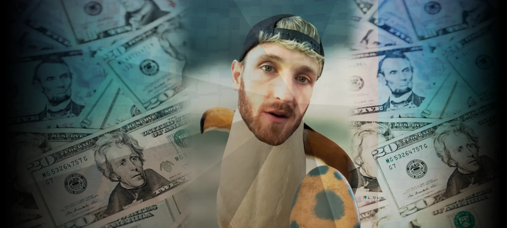 Logan Paul & Cryptozoo egg with US Dollars in the background