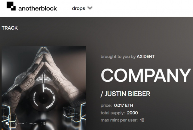 Justin Bieber’s ‘Company’ Music NFT Details